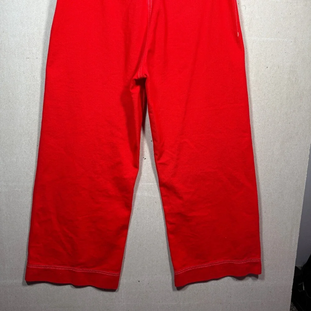 Zara Red Cropped Wide Leg Pants High Waisted Statement Trousers‎ Women's Size S - Picture 5 of 16
